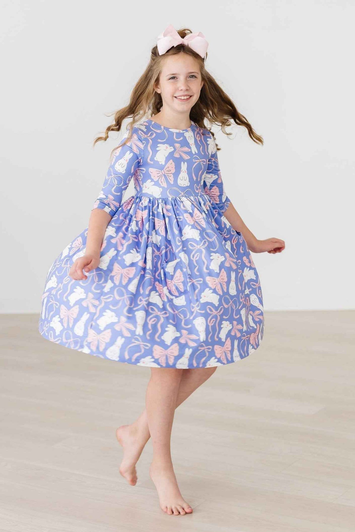 Hop, Skip & Twirl 3/4 Sleeve Pocket Twirl Dress - Meera's Mini Mavericks