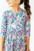 Vivid Garden 3/4 Sleeve Pocket Twirl Dress - Meera's Mini Mavericks