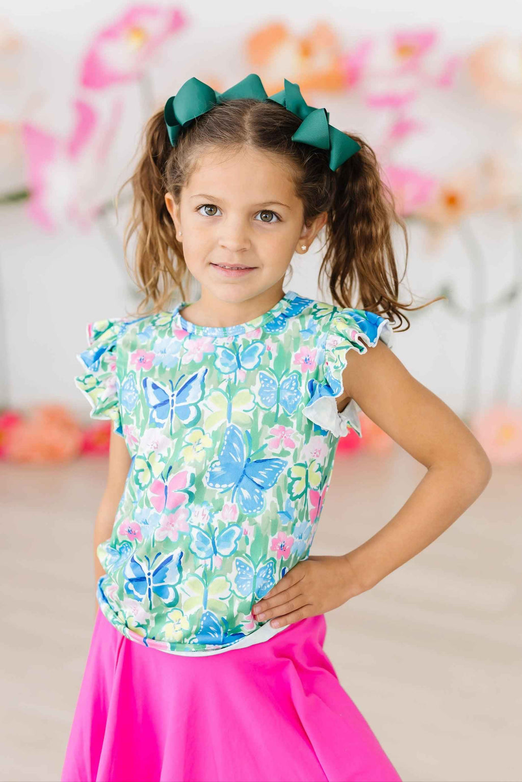 Watercolor Butterflies S/S Ruffle Tee - Meera's Mini Mavericks
