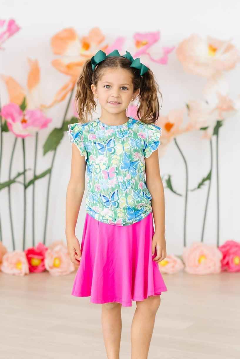 Watercolor Butterflies S/S Ruffle Tee - Meera's Mini Mavericks