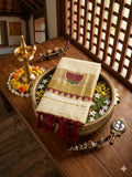 Maroon Lotus: Kerala Tissue Cotton Saree with Lotus Motif - Meera's Mini Mavericks