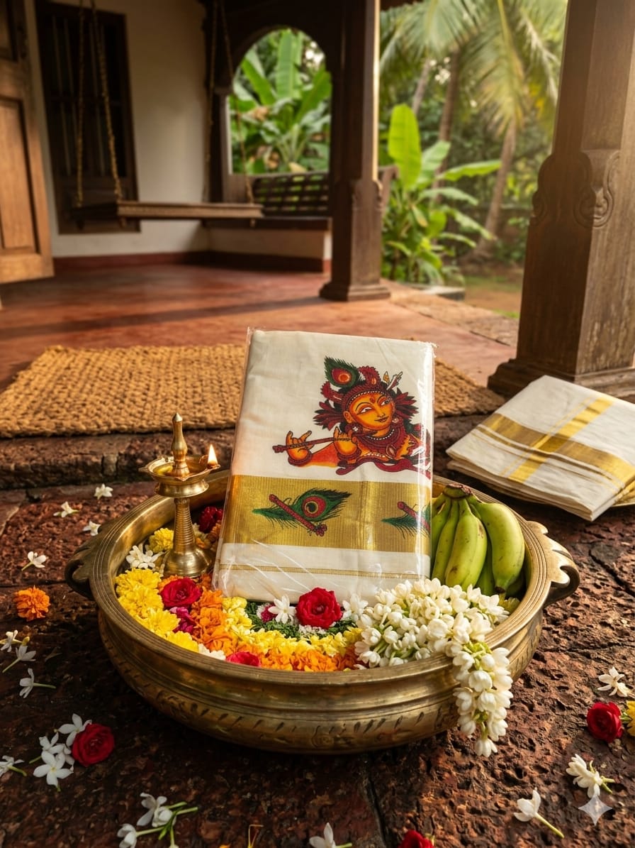 The Heritage Tale: Exquisite Handcrafted Kerala Kasavu Saree with Mural Art - Meera's Mini Mavericks