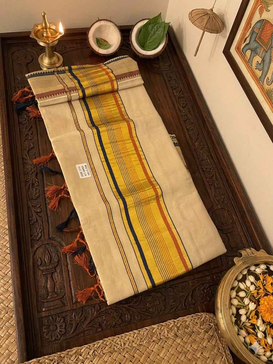 The "Keralam" Sunset Color Kasavu Saree