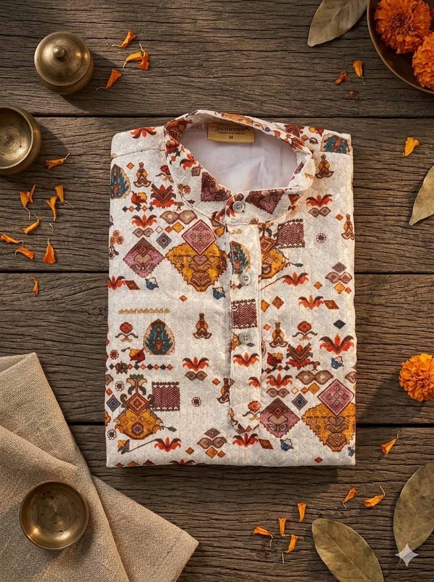 Boys’ Premium Festive Geometric 2-Piece Kurta Pyjama Set