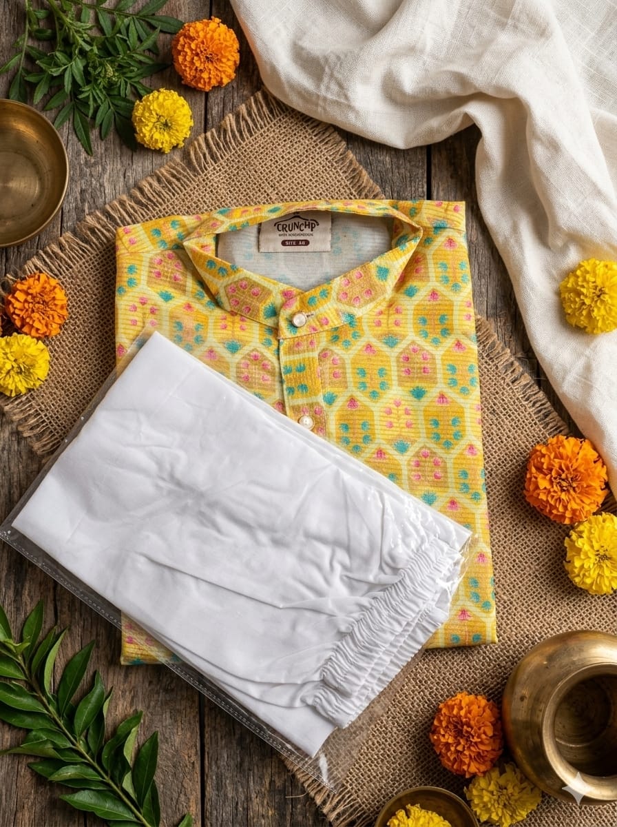 Boys’ Premium Festive Geometric 2-Piece Kurta Pyjama Set