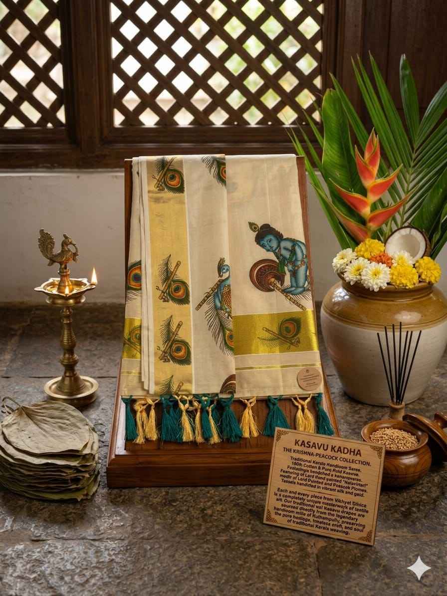 Lord Krishna Heritage Handloom Tissue Cotton Saree