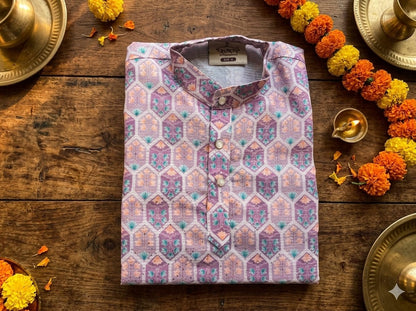 Boys’ Premium Festive Lavender Geometric 2-Piece Kurta Pyjama Set