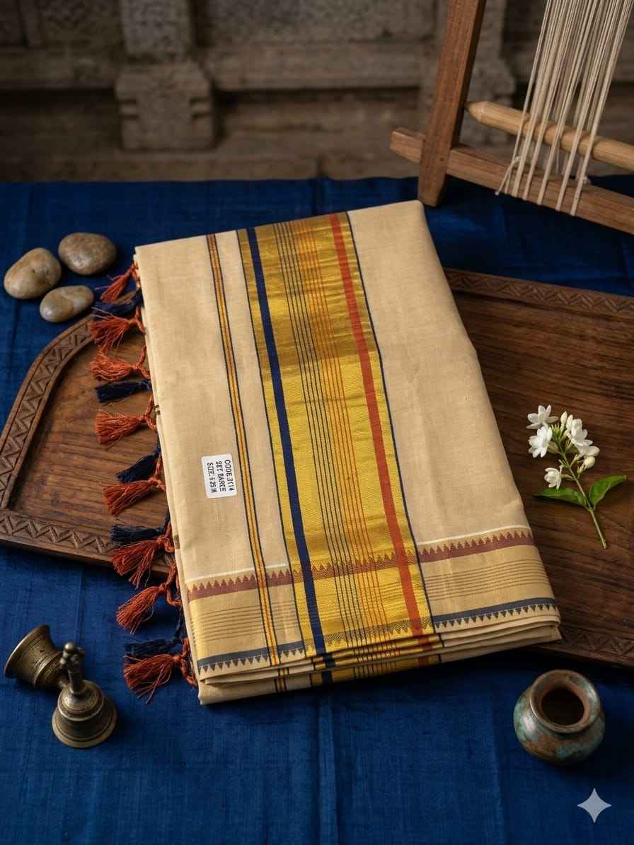 The "Keralam" Sunset Color Kasavu Saree