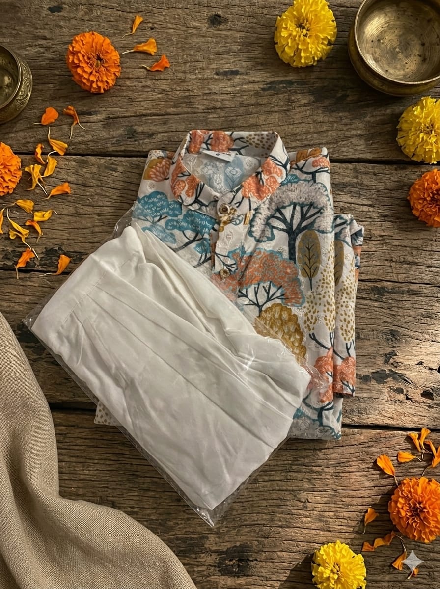 Boys’ Premium Festive Chikankari 2-Piece Kurta Pyjama Set