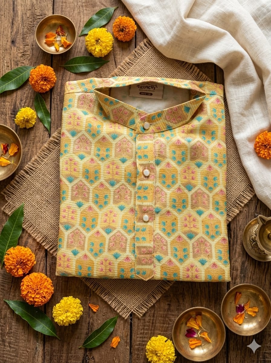 Boys’ Premium Festive Geometric 2-Piece Kurta Pyjama Set