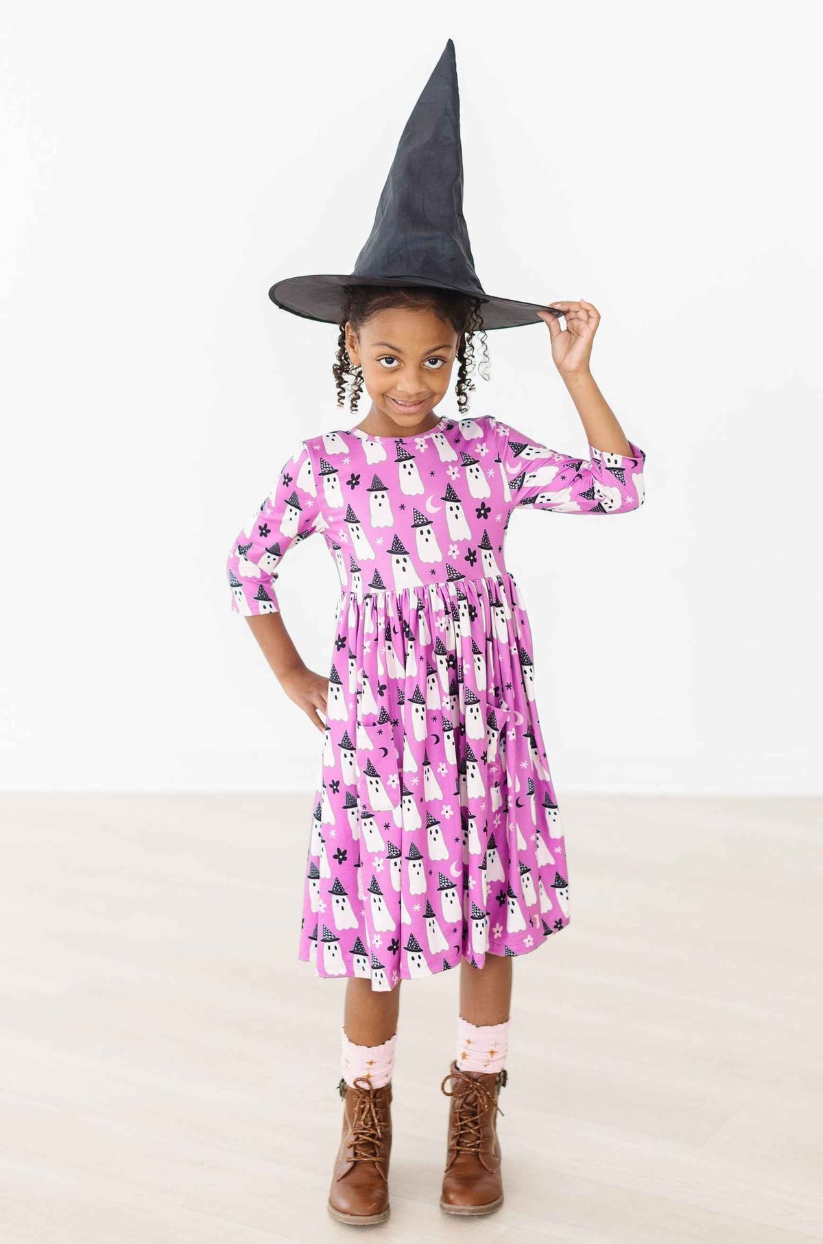 Witches Boo 3/4 Sleeve Pocket Twirl Dress - Meera's Mini Mavericks