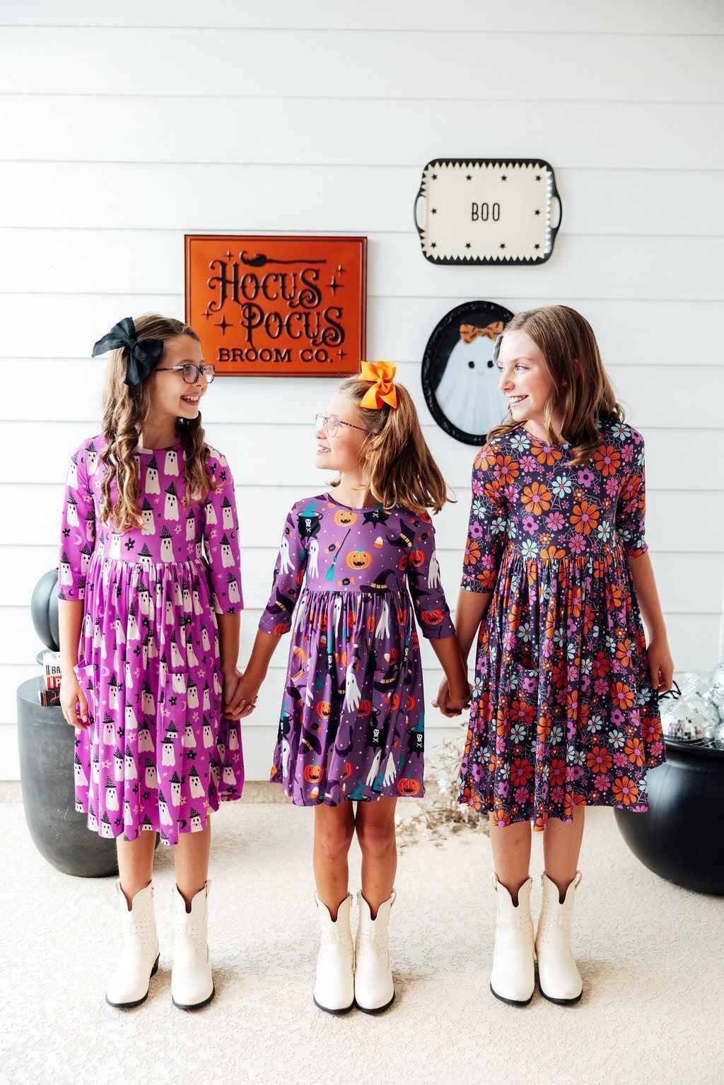 Witches Boo 3/4 Sleeve Pocket Twirl Dress - Meera's Mini Mavericks