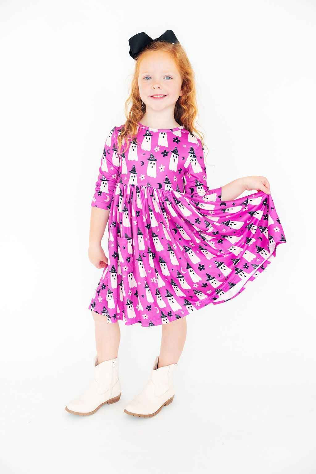 Witches Boo 3/4 Sleeve Pocket Twirl Dress - Meera's Mini Mavericks