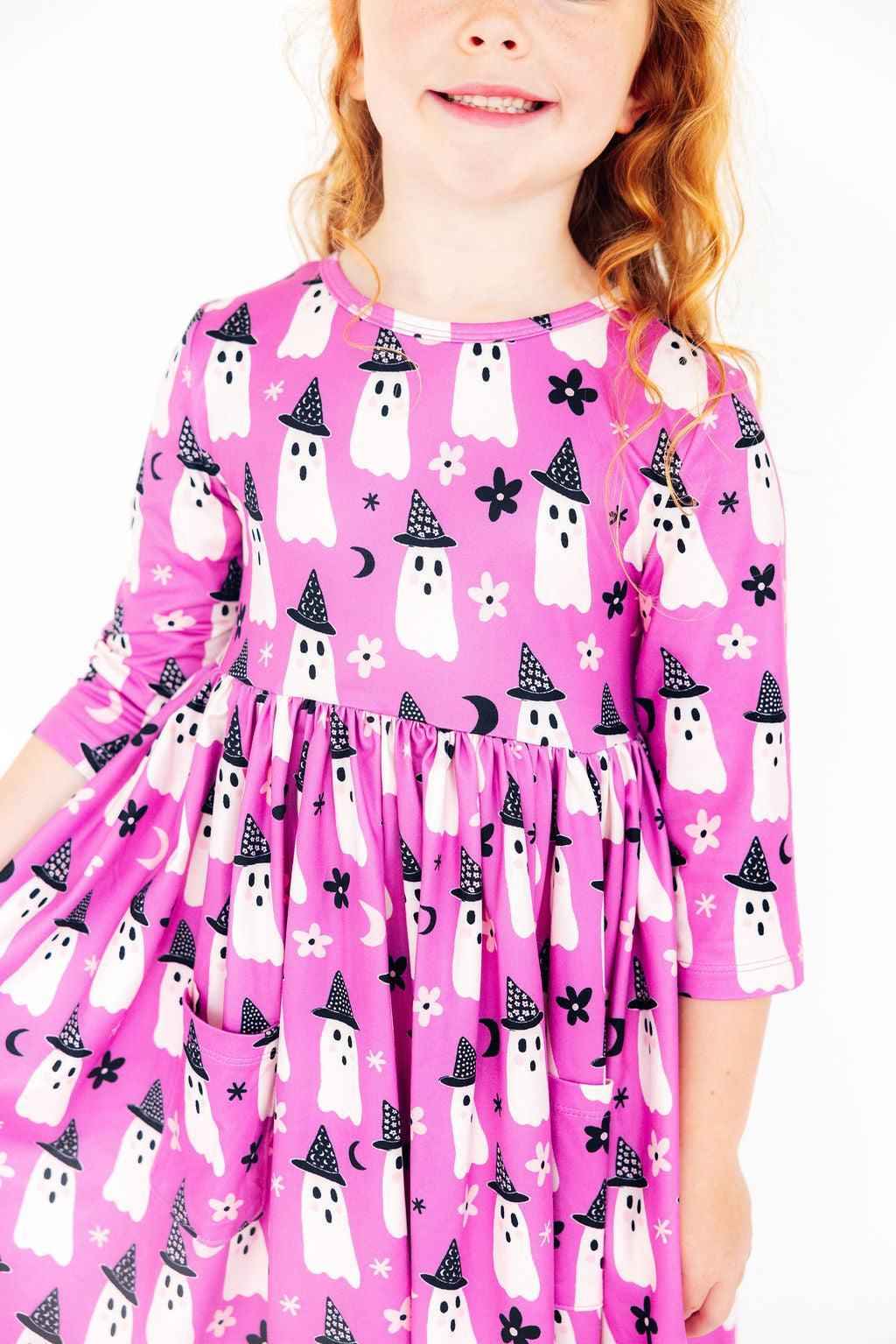 Witches Boo 3/4 Sleeve Pocket Twirl Dress - Meera's Mini Mavericks