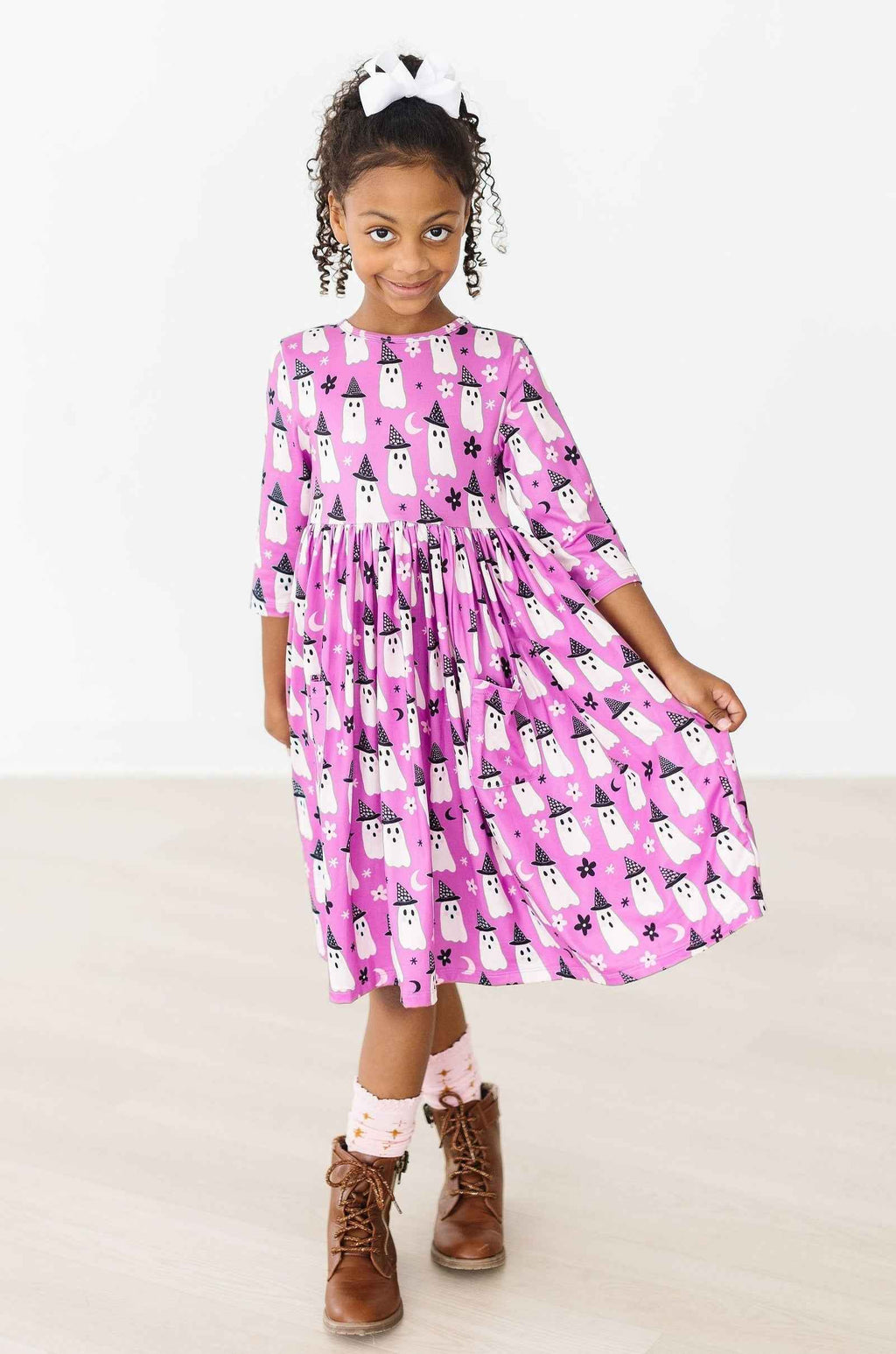 Witches Boo 3/4 Sleeve Pocket Twirl Dress - Meera's Mini Mavericks