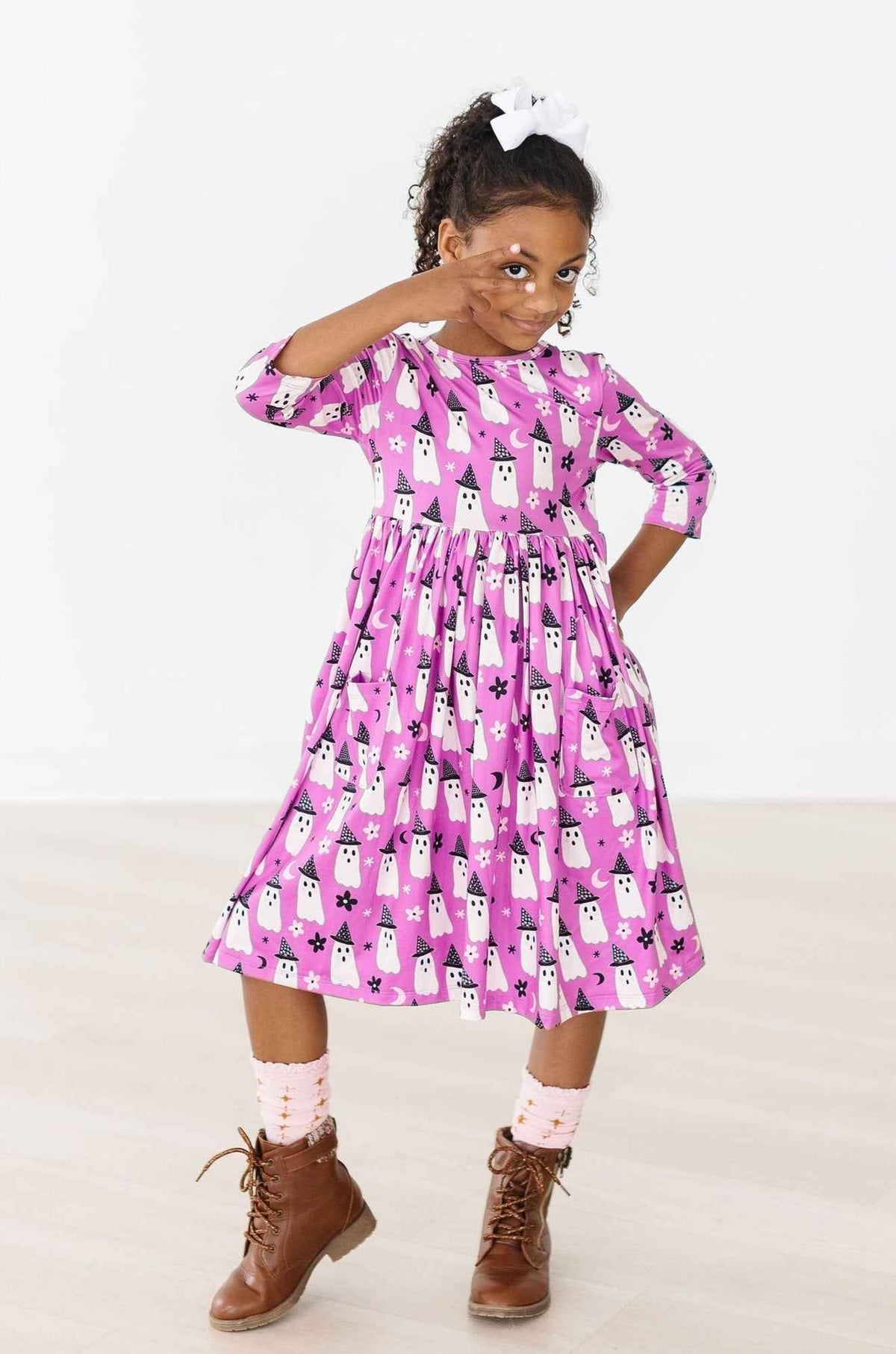 Witches Boo 3/4 Sleeve Pocket Twirl Dress - Meera's Mini Mavericks