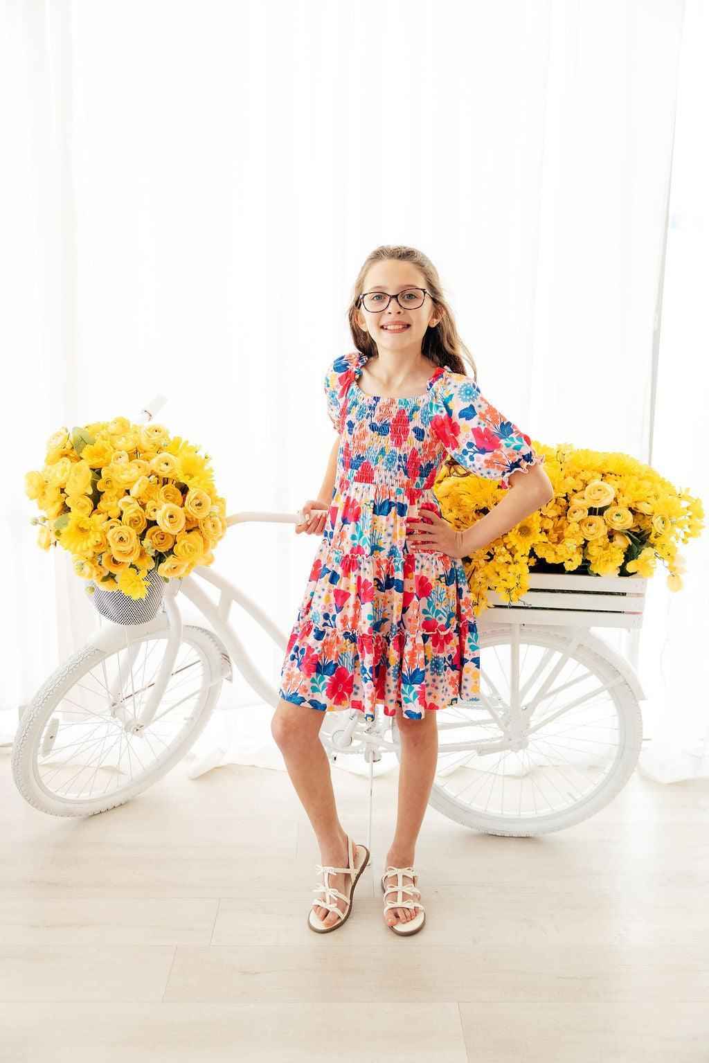 Sunshine Garden Smocked Ruffle Dress - Meera's Mini Mavericks