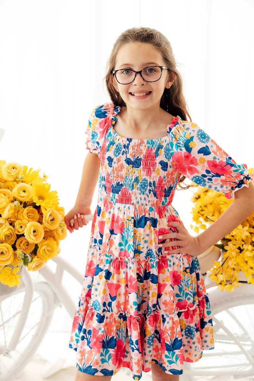 Sunshine Garden Smocked Ruffle Dress - Meera's Mini Mavericks