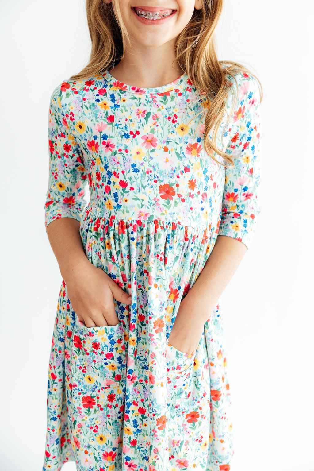 After the Rain 3/4 Sleeve Pocket Twirl Dress - Meera's Mini Mavericks