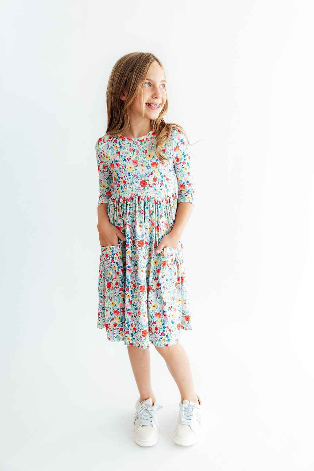 After the Rain 3/4 Sleeve Pocket Twirl Dress - Meera's Mini Mavericks