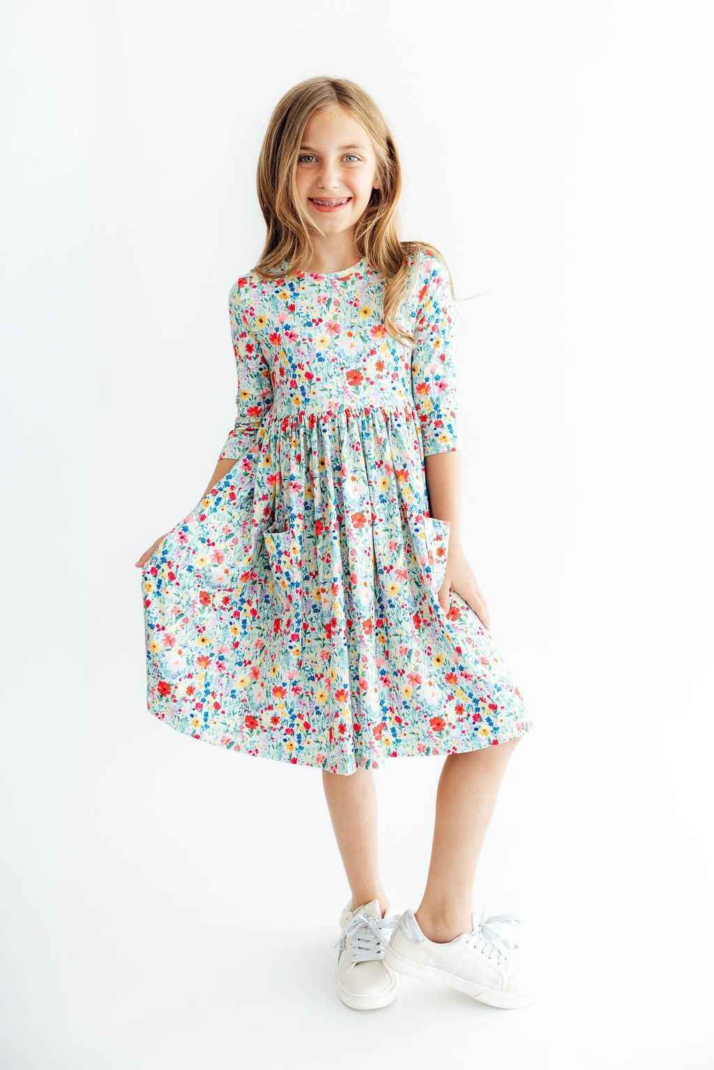 After the Rain 3/4 Sleeve Pocket Twirl Dress - Meera's Mini Mavericks