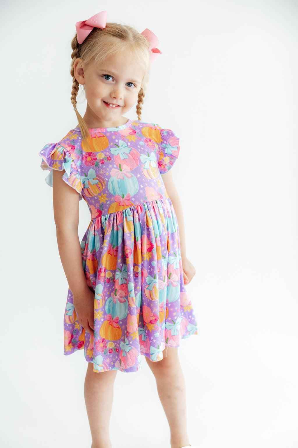 Autumn Sparkle Flutter Sleeve Twirl Dress