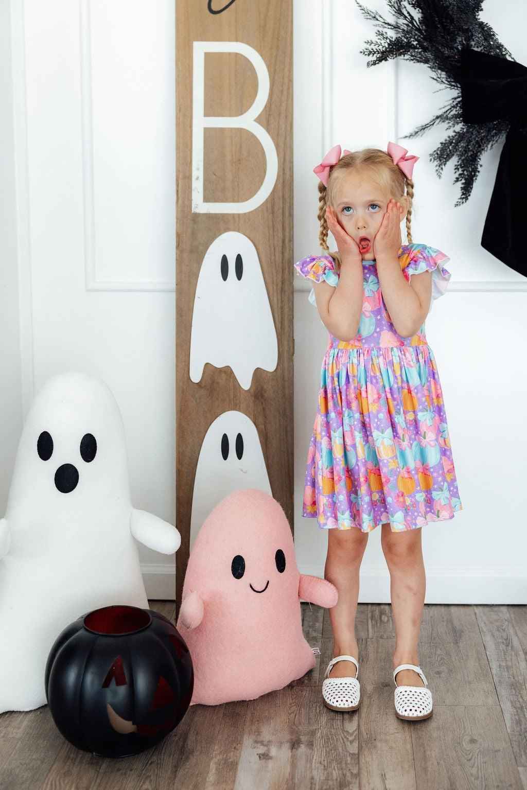Autumn Sparkle Flutter Sleeve Twirl Dress