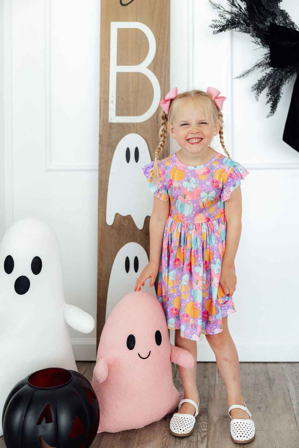 Autumn Sparkle Flutter Sleeve Twirl Dress