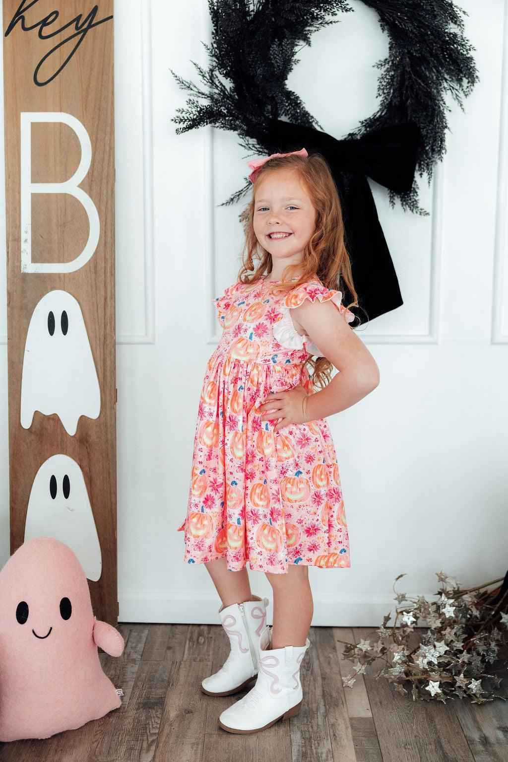 Spooktacular Flutter Sleeve Twirl Dress