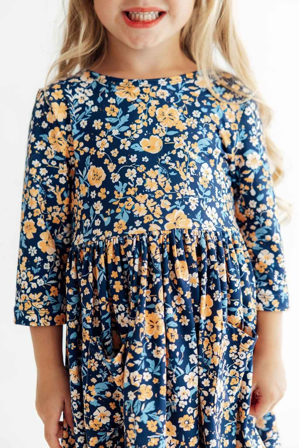 Marigold Moon 3/4 Sleeve Pocket Twirl Dress