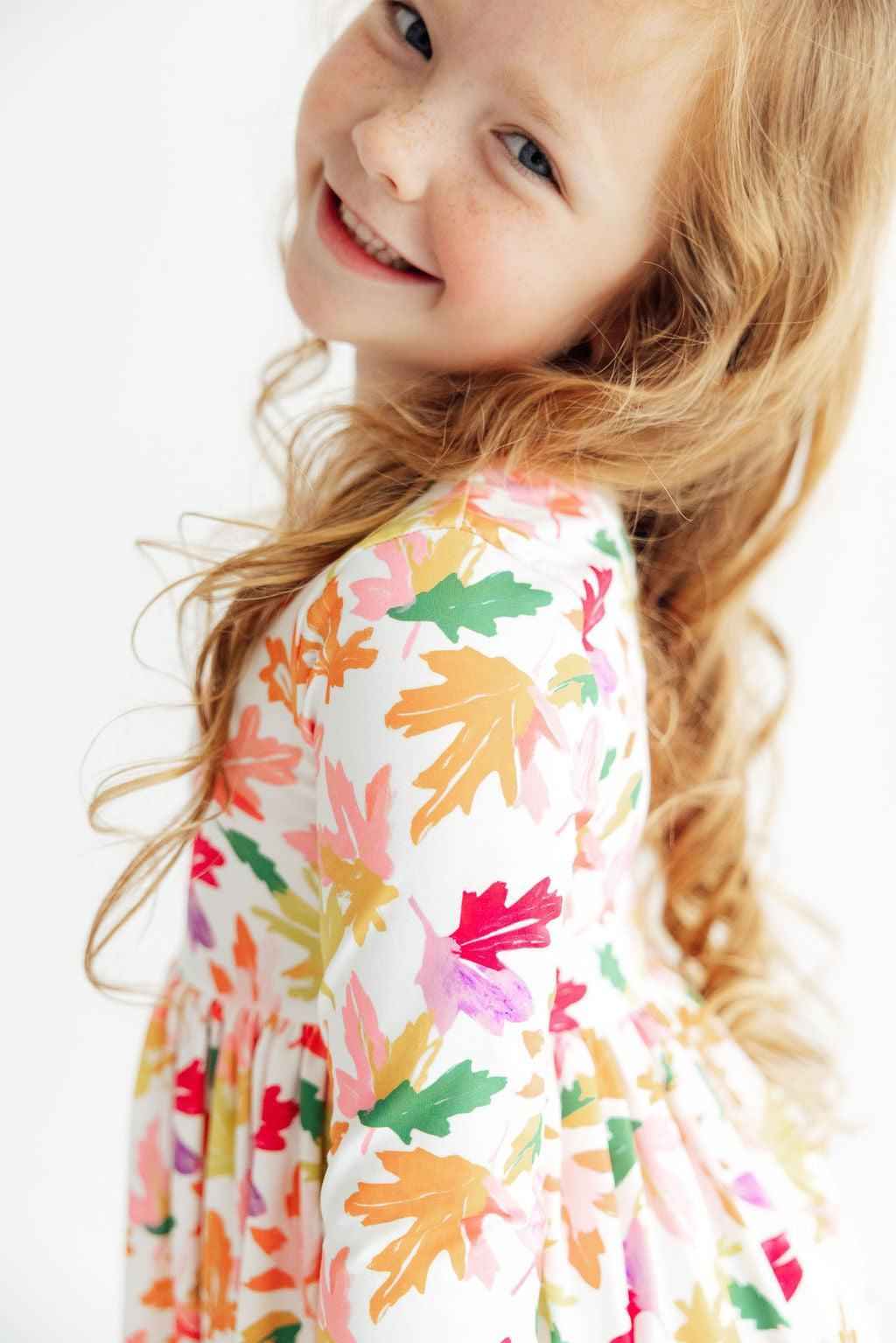 Falling Leaves 3/4 Sleeve Pocket Twirl Dress - Meera's Mini Mavericks