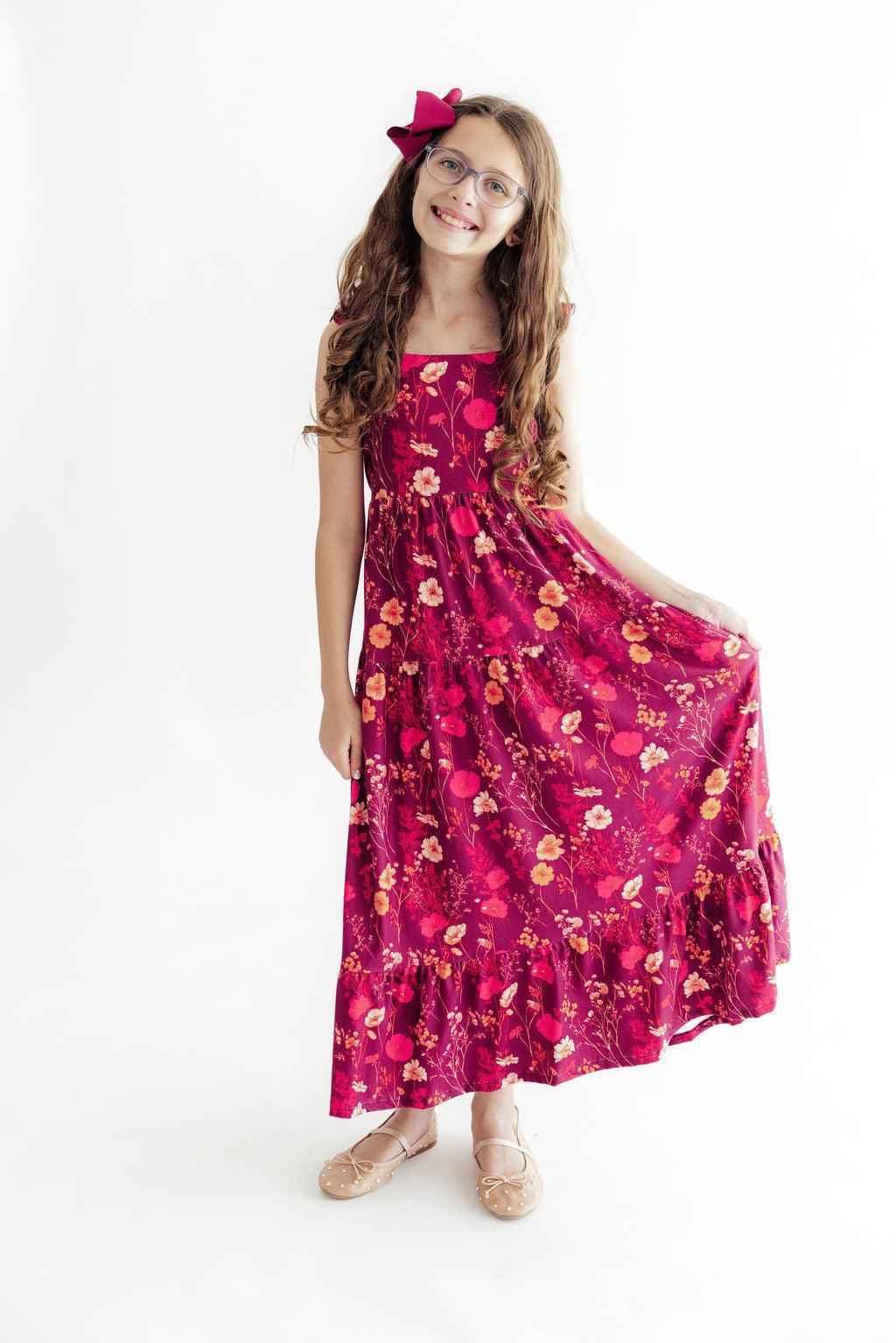 Retro Wildflower Ruffle Maxi Dress