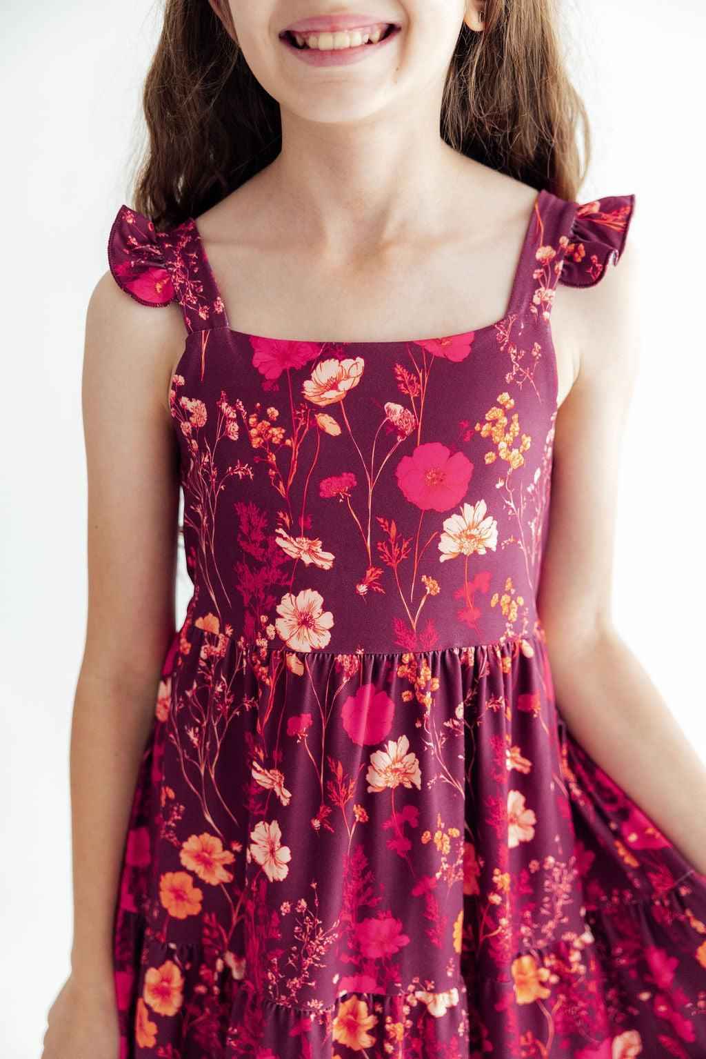 Retro Wildflower Ruffle Maxi Dress