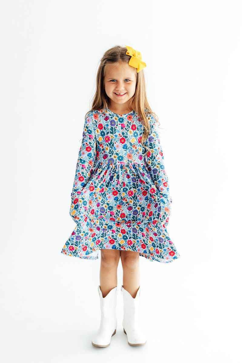 Vintage Floral L/S Pocket Twirl Dress