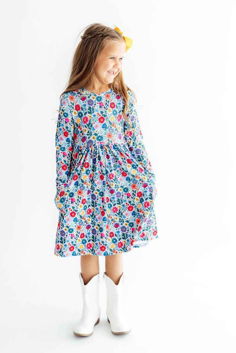 Vintage Floral L/S Pocket Twirl Dress