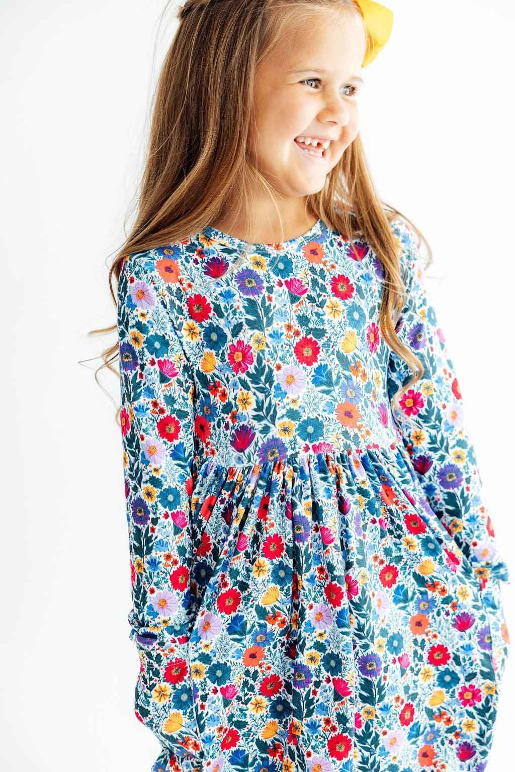Vintage Floral L/S Pocket Twirl Dress