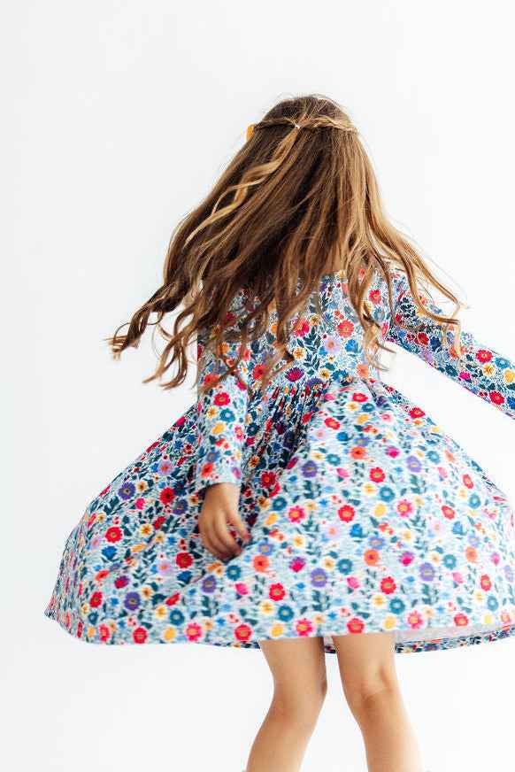 Vintage Floral L/S Pocket Twirl Dress