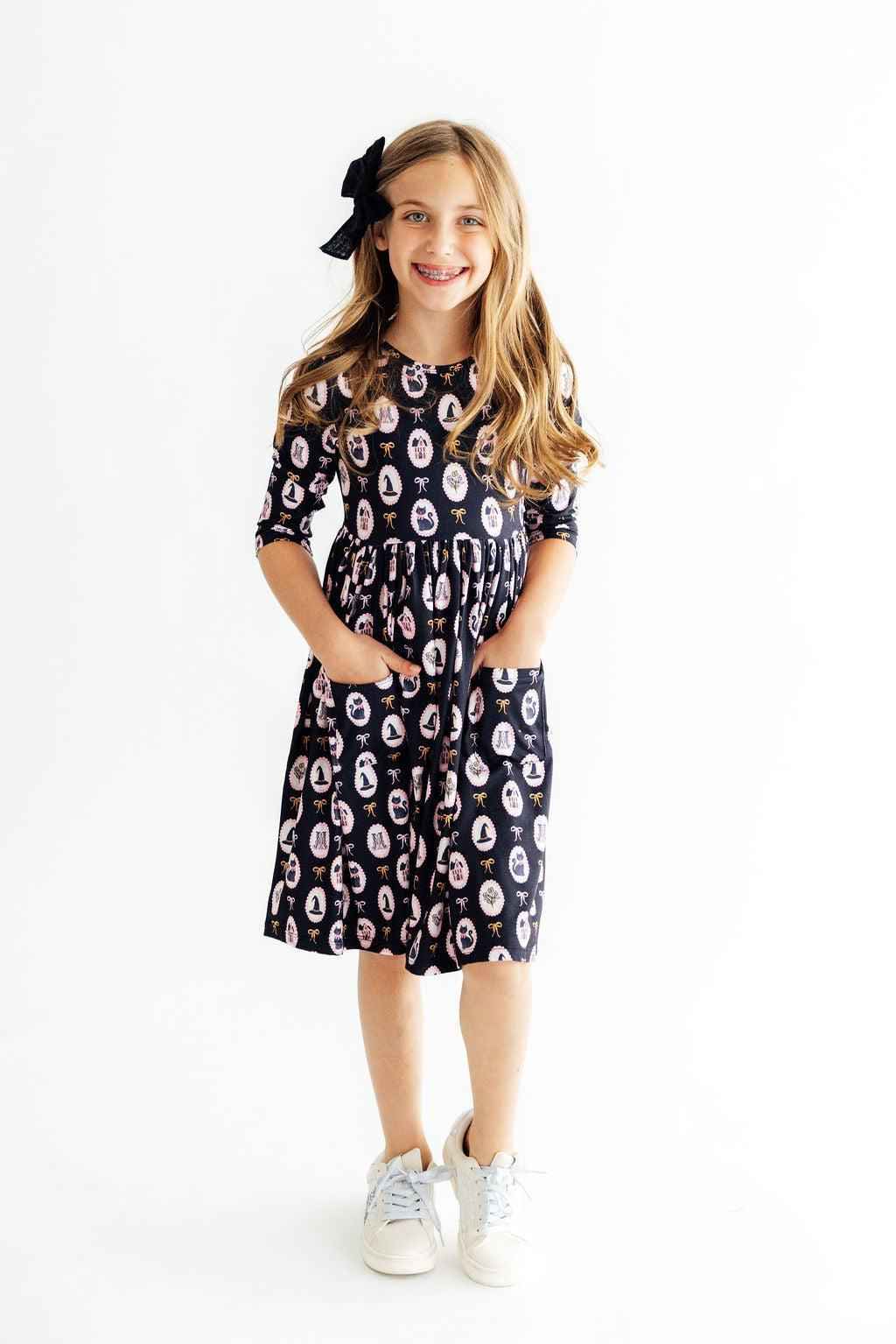 Hocus Pocus 3/4 Sleeve Pocket Twirl Dress