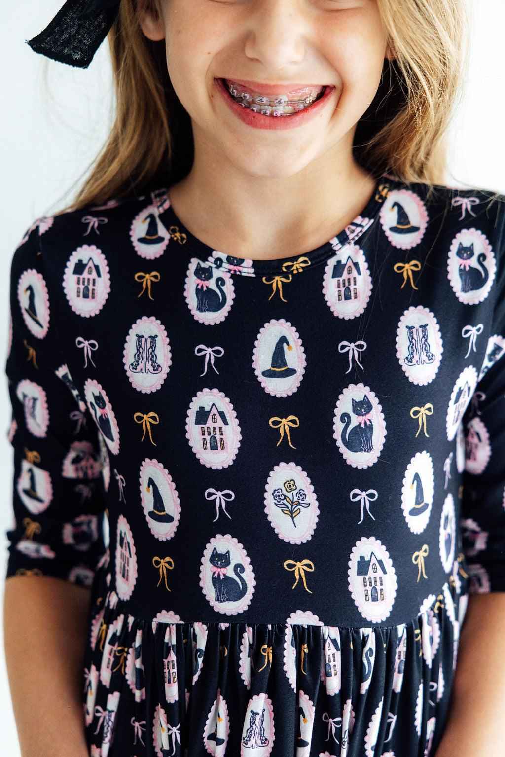 Hocus Pocus 3/4 Sleeve Pocket Twirl Dress