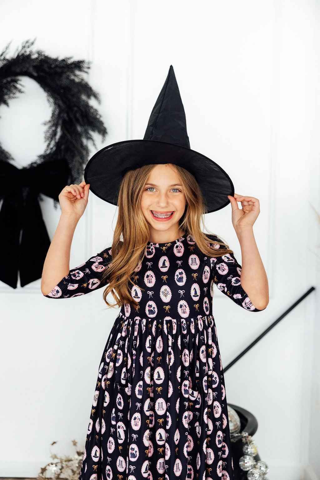 Hocus Pocus 3/4 Sleeve Pocket Twirl Dress