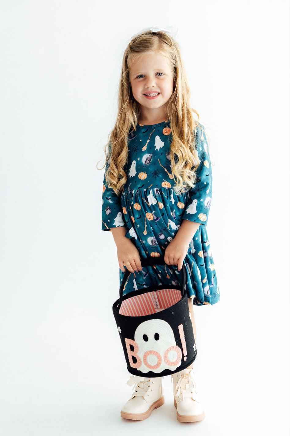 Happy Haunting 3/4 Sleeve Pocket Twirl Dress - Meera's Mini Mavericks