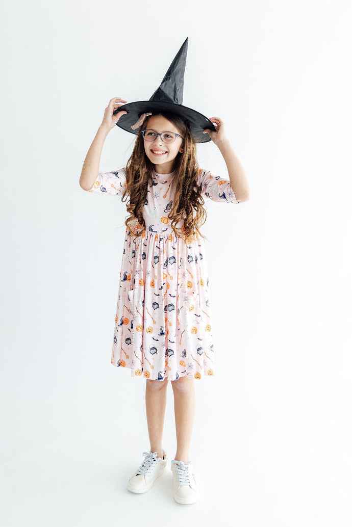 Hey Boo 3/4 Sleeve Pocket Twirl Dress - Meera's Mini Mavericks