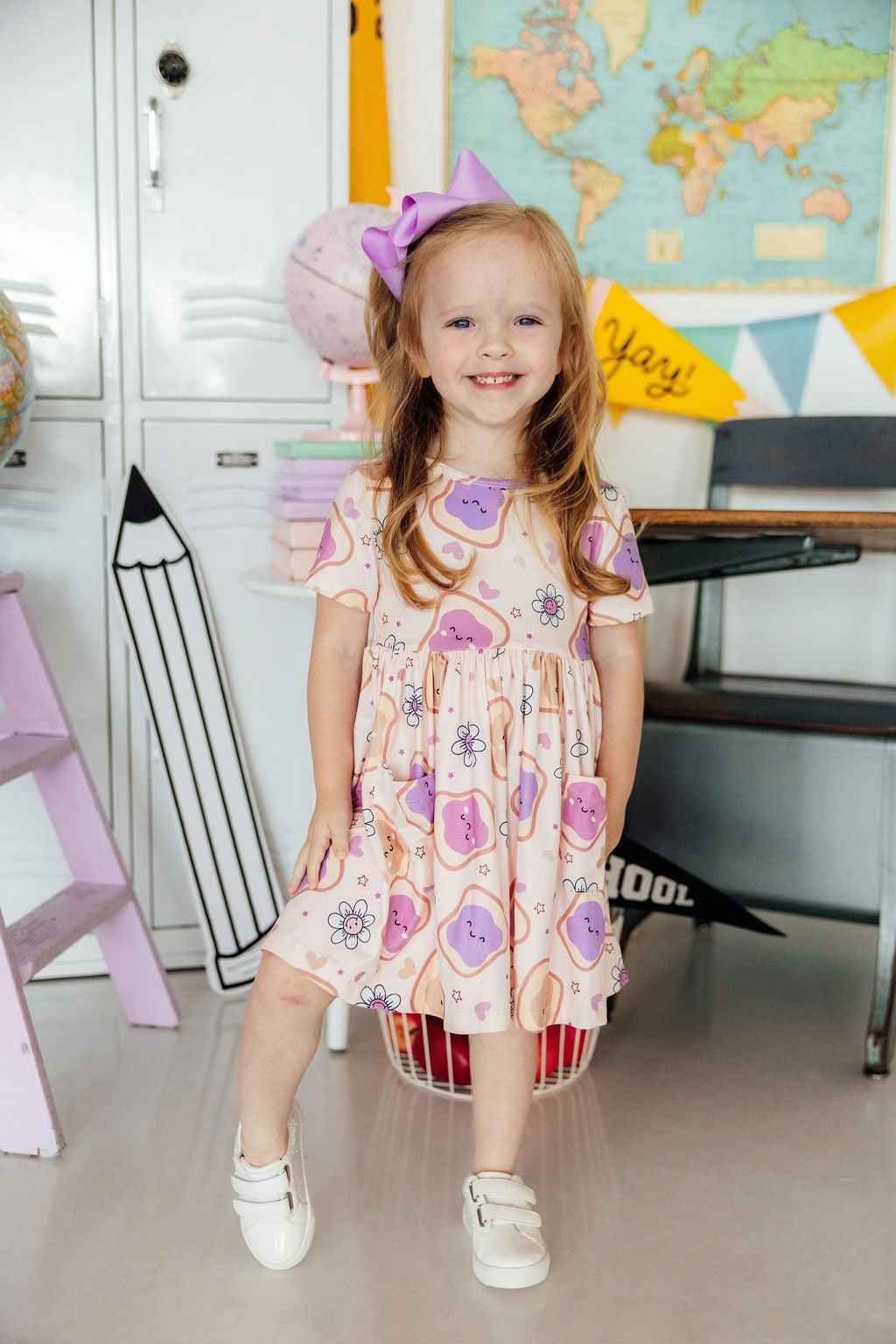 Peanut Butter Jelly Time S/S Pocket Twirl Dress - Meera's Mini Mavericks