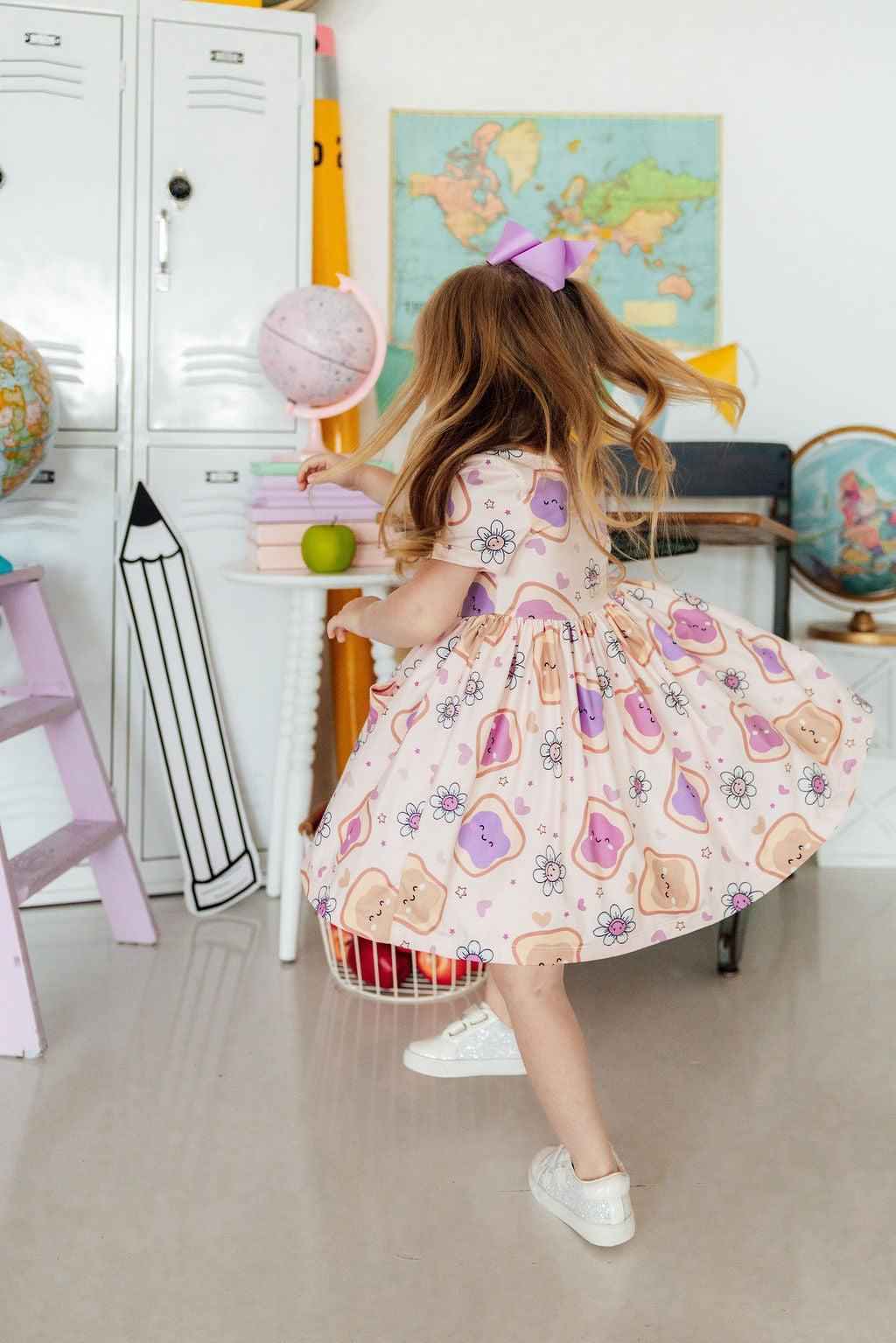Peanut Butter Jelly Time S/S Pocket Twirl Dress - Meera's Mini Mavericks