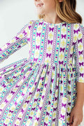 Mardi Gras 3/4 Sleeve Pocket Twirl Dress - Meera's Mini Mavericks