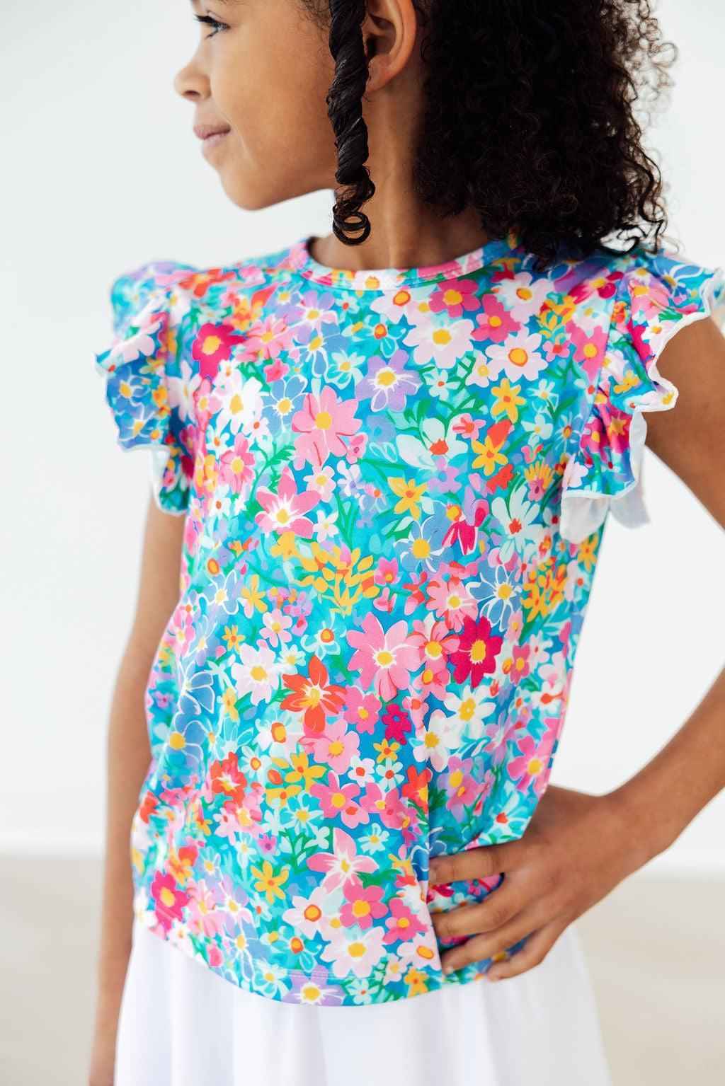 Preppy Floral S/S Ruffle Tee - Meera's Mini Mavericks