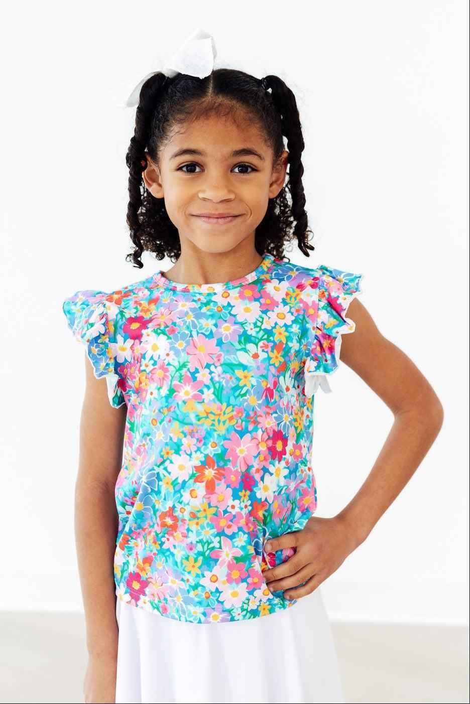 Preppy Floral S/S Ruffle Tee - Meera's Mini Mavericks