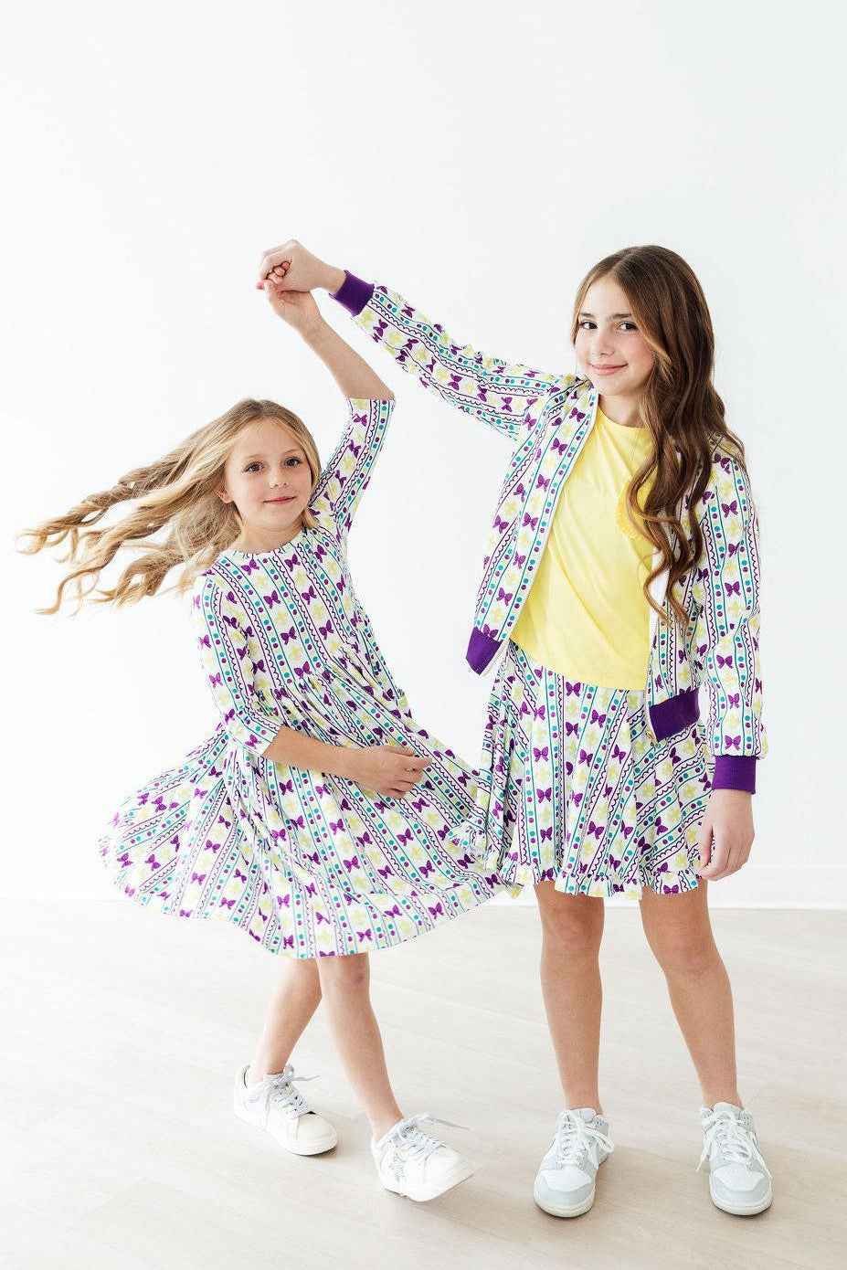 Mardi Gras 3/4 Sleeve Pocket Twirl Dress - Meera's Mini Mavericks