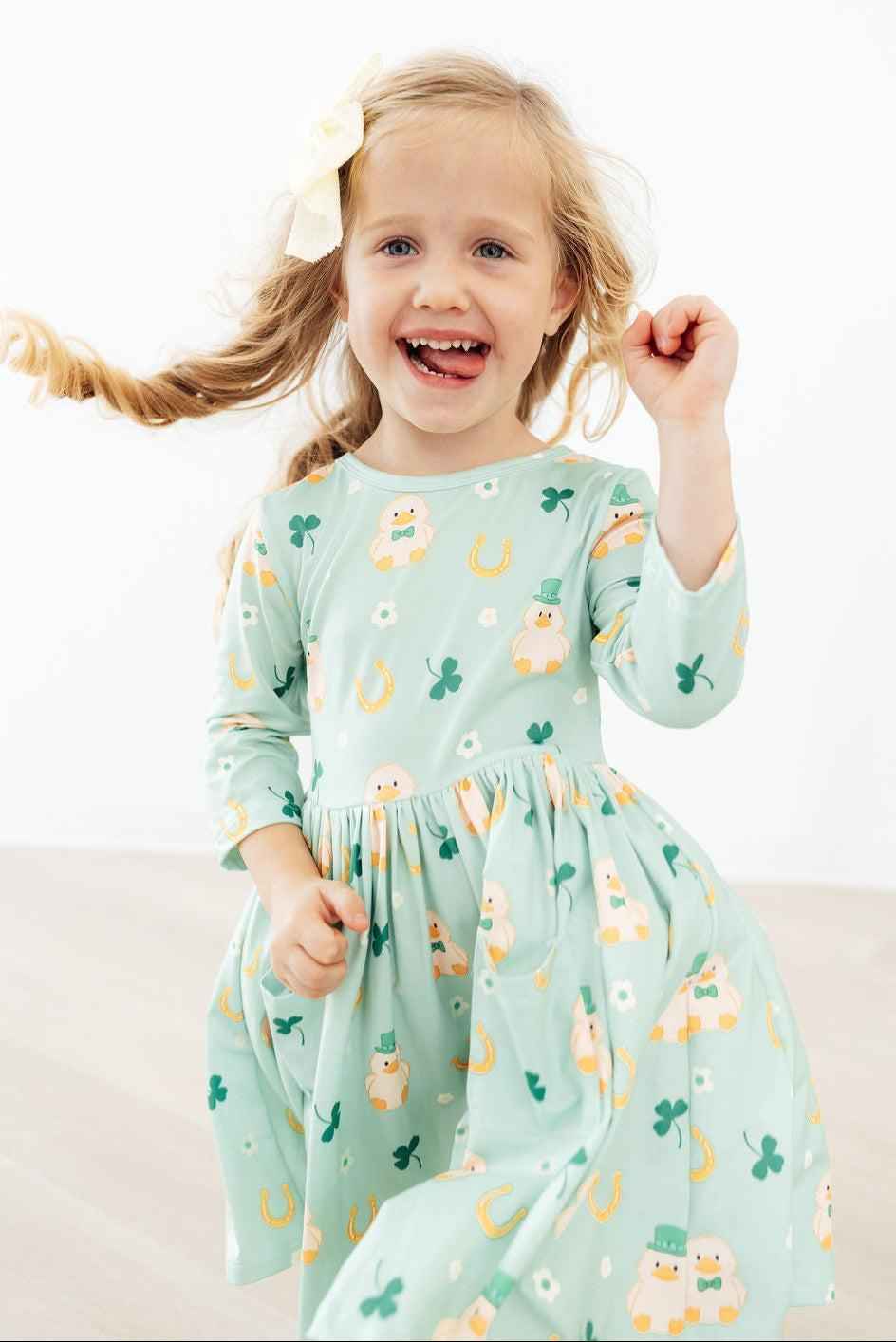 Lucky Duck 3/4 Sleeve Pocket Twirl Dress