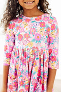 Fluttering Garden 3/4 Sleeve Pocket Twirl Dress - Meera's Mini Mavericks
